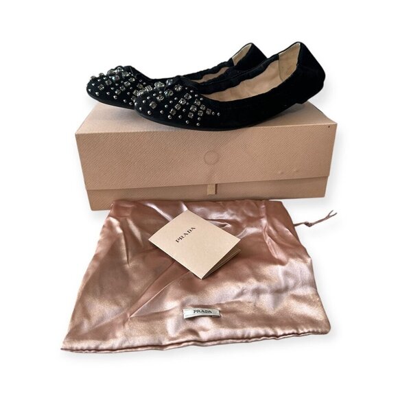 Prada Black Suede Jeweled Ballet Flats, size 39 EU, Original box, dust bag - Picture 14 of 14